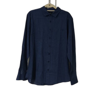 Onia Men's Linen Cotton Blend Long Sleeve Button Down Shirt, Navy, Size L